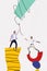 Vertical creative collage picture young happy joyful man employee energetic emotional reaction rope string figures