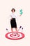 Vertical creative collage picture young pretty woman archery hit target reach success achieve progress business money
