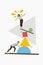 Vertical creative composite abstract photo collage of funny funky people playing guy push pyramid platform isolated on