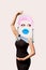 Vertical creative photo collage young girl fit dancer face fragments cutout mouth eyes pink hair earrings ballet