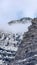 Vertical crop Scenic Provo Canyon scenery with Bridal Veil Falls under sky with thick clouds