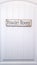 Vertical crop White panelled door with rustic rectangular wooden Powder Room sign