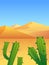 Vertical desert landscape with sand and cactuses flat style, vector illustration