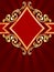 Vertical diamond-shaped red banner with gold fil