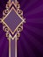 Vertical diamondshaped purple banner with gold fil