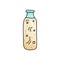 Vertical doodle bottle icon. Cartoon illustration of kefir, yogurt or fermented baked milk on white background. Hand drawn