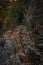 Vertical downhill of the rocky Blanc-Martel hiking trail in La Palud-sur-Verdon, France