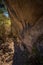 Vertical of a downhill rocky hiking trail along Blanc-Martel cliffs in La Palud-sur-Verdon, France