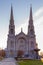 Vertical early morning view of the 1926 roman catholic Beaux-Arts style Basilica of Sainte-Anne-de-BeauprÃ©