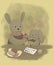 vertical easter illustration. cute mother bunny helps her child little bunny to paint Easter eggs. cute easter bunnies in delicate