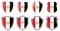 Vertical Egypt flag in shield shape, four 3d and simple versions. Egyptian icon / sign