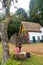 Vertical of a family in the traditional Madeiran house in the forest of Caldeirao Verde, Santana.