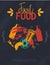 Vertical FastFood doodle menu banner with junk food for menu design. Unhealthy product promotion concept on dark