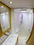 Vertical fisheye shot of a bathroom of a yacht