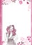 Vertical floral banner. Girl with a glass of champagne sending air kiss. Templates for invintation