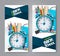 Vertical flyers welcome back to school concept with 3d realistic stationery.