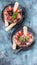 Vertical food banner curd dessert with fresh strawberries and mint leaves and savoyardi cookies