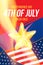 Vertical format Flyer Celebrate Happy 4th of July - Independence Day. Mega sale and hot discounts with a star and a realistic flam