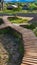 Vertical frame Elevated wooden bicycle tracks on a cycling park viewed on a sunny day