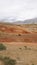 The vertical frame. Red landscape of the Kyzyl-Chin in the Altai. Altai Mars in the summer. Sand, clay, stones