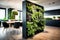 vertical garden with climbing plants in modern office space