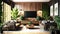 Vertical garden and TV set in modern living room, plants in luxury interior, generative AI