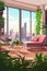 Vertical gardens create a stylish modern interior home. (Generative AI