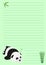 Vertical green-colored page with lines, and adorable cartoon panda, and bamboo sticks in the corner
