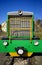 Vertical green narrow-gauge diesel locomotive background