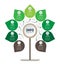 Vertical Green Timeline infographics with 17 icons. Tree of development and growth of the business. Time line of tendencies and