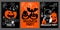 Vertical halloween posters set. Hand drawn pumpkin spider web full moon bat ghosts witchs cauldron lettering halloween
