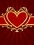 Vertical heart-shaped red banner with gold filig