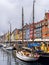 Vertical high-angle of Nyhavn harbor with colorful buildings from both sides of the canal Copenhagen