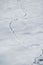 Vertical high angle shot of an animal trail on the snow-covered ground