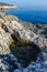 Vertical high angle shot of the rocks in the Kamenjak coast in Istria, Croatia