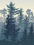 Vertical illustration of blue coniferous forest.