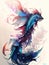 Vertical illustration, the fantasy blue fish comes to life, a majestic creature that swims through the realms of imagination with
