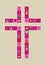 Vertical illustration of a pink cross with icons on an isolated background