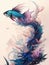 Vertical illustration portrays a graceful blue fish gliding through a mesmerizing underwater world adorned with vibrant and