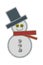 Vertical illustration of a snowman with hat and scarf with fabric embroidery effect