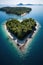 vertical image aerial drone view of tropical paradise island in heart shape