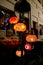 Vertical Image of Arabian Style Colorful Hanging Mosaic Lanterns at Night