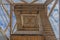 Vertical image of Goethe Tower structure in Frankfurt against blue sky