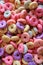 Vertical image of heap of colorful sugary ring shaped cereal