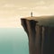 A vertical image of a person standing on the edge of a cliff as they decide whether to make a financial decision that