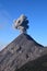 Vertical image of Smoke Column from the Chimney of Acatenango Volcano. Volcan del Fuego Erupting big black smokes in Guatemala
