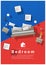 Vertical Interior banner sale with bedroom furniture hovering on colorful background