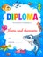 Vertical kids diploma in underwater animals frame