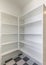 Vertical Kitchen pantry interior with built in shelves cabinet