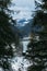 Vertical landscape of the back of the Red Lake and Hasmas Mountains in the background in winter, Romania.